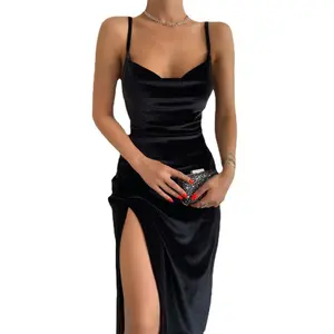 Europe and the United States wind 2023 new fashion sexy slimming long skirt wholesale slit halter dres