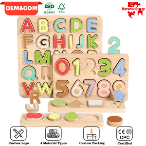Papan Puzzle Kayu Montessori Alfabet Angka Bentuk untuk Mencocokkan, Mainan Edukasi Motorik Halus Sensorik Anak Prasekolah Grosir - Product Image 1