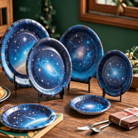 Assiettes en papier jetables personnalisées de 7/9 pouces, imprimées et compostables, découpées à la forme, pour la décoration de fêtes – Fournitures d'usine