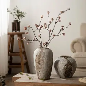 Factory price Simple retro vintage cheap Nordic europe frosted Pottery ceramic vase coarse pottery matte vase for table