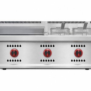 Plaque de cuisson professionnelle au gaz avec <span class=keywords><strong>friteuse</strong></span> double intégrée, cuisinière combinée <span class=keywords><strong>3</strong></span>-en-1 GPL 1120 mm pour comptoir de restaurant - Product Image 6