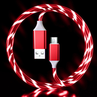 Câble de charge rapide USB Type C 2.4A pour téléphone portable, lumineux et coloré, avec LED à effet de lumière fluide