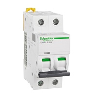 Disjoncteur miniature A9F17232 Acti9 Type B, 2 pôles, capacité de coupure 6 kA, 32 A, 400 V AC, série iC65N