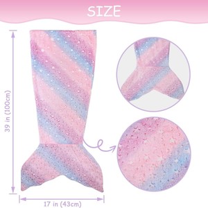 ผ้าห่มหางนางเงือกสำหรับเด็ก เรืองแสงในที่มืด ผ้าห่มฟลานเนลลายหางนางเงือกพร้อมดาวระยิบระยับและลายเกล็ดปลาสีรุ้งไล่เฉดสี - Product Image 2