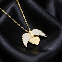 Collier pendentif en argent sterling 925 plaqué or 18 carats avec zircon, ailes d'ange, cœur, collier pour femmes, bijoux fins personnalisés