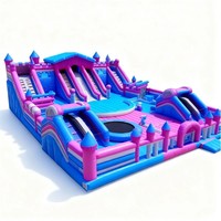 Parc d'obstacles gonflable commercial avec toboggan, grande ville de loisirs gonflable en PVC pour enfants, location pour fêtes en plein air