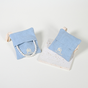 GLAMPKG Custom Logo Pochette Bijoux Jewelry Packing Box Blue Fabric Cotton <b>Gift</b> Jewelry Packaging Small <b>Envelope</b> Pouch Bag - Product Image 5