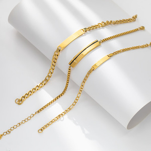 Bracelets en acier inoxydable pour femmes Bracelet en or 18 carats Barre en métal à graver Chaîne pour couple personnalisée <span class=keywords><strong>Bijoux</strong></span> de corps pour femmes - Product Image 2