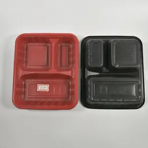 Afbreekbare Verpakking Afhaalmaaltijden Bento Opslagcontainer Wegwerp 3 Compartimenten Plastic Lunchbox Met Deksel