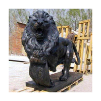 Statues de Lion en Marbre Noir Sculpté à la Main, Sculpture sur Pierre d'Animaux pour Décoration de Jardin Extérieur