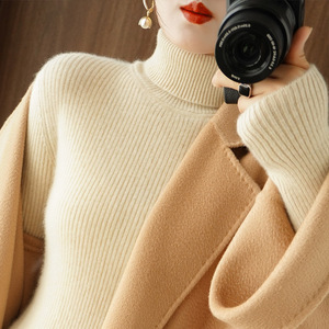 Pull en laine à col haut pour femme, coupe ajustée, couleur unie, automne-hiver, couche de base en cachemire, tailles S, M, L, XL, 2XL - Product Image 1