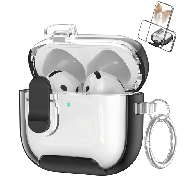 Auto Lock Designer Case for Airpods Pro 2 3 4 Anti Scratch Soft TPE Transparent Protective Earphone Case Phone Holder Stand case