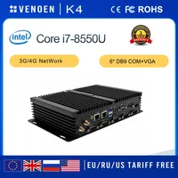 Mini PC Industrial VENOEN K4, Sin Ventilador, DDR4, I225V, I7 8550U, Intel, Nuevo SSD, Doble Puerto RS232/485 COM, Doble Pantalla, Enchufes US EU JP UK