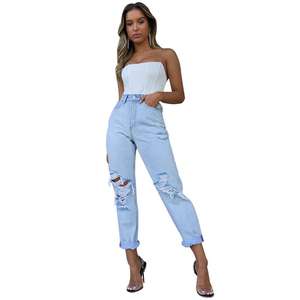 Pantalon en jean déchiré pour femme, décontracté, taille haute, pantalon Kot, Kizlar troué, pantalon Boyfriend, <span class=keywords><strong>Sexy</strong></span>, jean ample, mode 2022 - Product Image 2