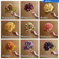 Hydrangeas rétro en latex Real Touch DC225, brun vert automnal, fleurs artificielles pour centre de table de mariage, vente en gros