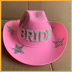Go Party Bridal Wedding Bachelorette Party Cowboy <strong>Hat</strong> Crystal Star Pearl <strong>BRIDE</strong> MRS WIFEY GROOM Letter Pink <strong>Cowgirl</strong> <strong>Hats</strong> Women - Product Image 5