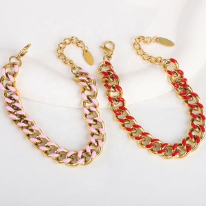 Trang Sức Dây Chuyền Tay Thép Không Gỉ Mạ Vàng 18K Mẫu Mới Vòng Tay Dây Chuyền Cuba Tráng Men Nhiều Màu - Product Image 3