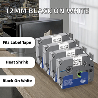 Cassette d'étiquettes 12 mm noir sur blanc 8 m compatible avec les imprimantes d'étiquettes P-touch