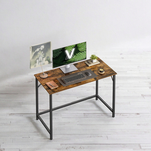 <b>Rustic</b> Brown Simple Home Small Computer Table 2 Drawers Metal Vanity <b>Desk</b> for Study Bedroom Office Writing or Tight Spaces - Product Image 3