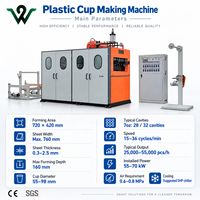 Mesin Pembuat Gelas Plastik PP PS PET Terkendali PLC CE 25-45 Siklus/menit Mesin Thermoforming Otomatis Penuh Lini Produksi Gelas