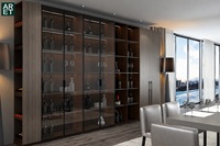 ARET Meuble Bar à Vin Encastrable Moderne de Luxe Blanc et Or avec Vitrine en Verre et Éclairage LED, Meuble Personnalisé pour Salon et Espace de Vie