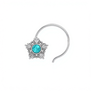 Indian Mores Premium 925 Sterling <b>Silver</b> Round Turquoise <b>Nose</b> Pin Cup Setting Stud Fine Artisan Gemstone Jewelry for Women Girls - Product Image 1