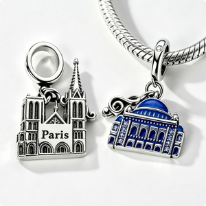 Colgante de recuerdo rectangular de la Catedral de Notre Dame de París, chapado en plata, de aleación de zinc, con esmalte duro, temática religiosa - Product Image 1