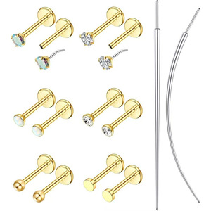Juego de 14 Piezas de Joyería para <span class=keywords><strong>Piercing</strong></span> Corporal de Acero Inoxidable, Hipoalergénico, con Perno a Presión, Labret Dorado, Aretes con Circonita Cúbica - Product Image 1