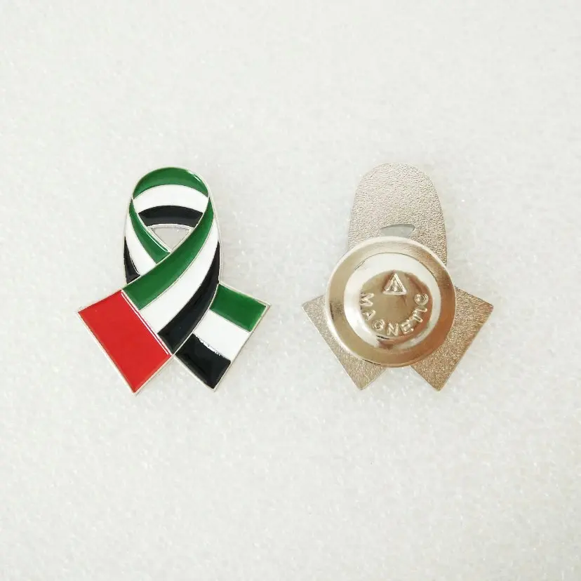 UAE bandeira cor fita forma cachecol design magnético metal ímã broche pin crachá para 52 bandeira dos Emirados Árabes Unidos dia nacional celebração