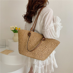 <span class=keywords><strong>Sac</strong></span> à main de plage tissé en <span class=keywords><strong>herbe</strong></span> d'été de grande capacité avec logo personnalisé - Product Image 4