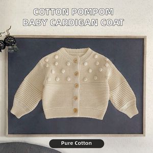 Cardigan pour bébé en pur coton respirant avec manches lanternes et pompon, <span class=keywords><strong>manteau</strong></span> décontracté unisexe pour enfants avec bouton unique - Product Image 2