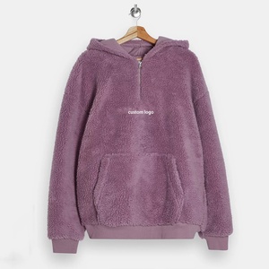 Sweat à capuche Teddy Sherpa pour homme, personnalisable, avec broderie de lettres OEM, fermeture éclair 1/4, en tissu pelucheux, écologique et épais - Product Image 4