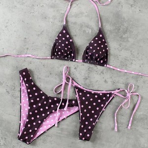 PEEQI 251208 Nouvelle collection <span class=keywords><strong>de</strong></span> bikinis trois pièces pour femmes, imprimé à pois, ensemble sexy avec soutien-gorge et short, <span class=keywords><strong>tenue</strong></span> <span class=keywords><strong>de</strong></span> <span class=keywords><strong>plage</strong></span> pour les vacances - Product Image 3