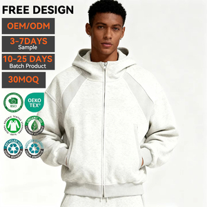 Sudadera con capucha OEM de invierno con cremallera, corte holgado, mezcla de algodón grueso, cuello simulado, extragrande, personalizada, ecológica, antiarrugas para hombre - Product Image 2