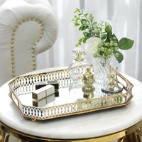 Table cosmétique de luxe légère de haute qualité 25x35cm, miroir carré en verre doré, plateau décoratif en métal, décoration d'hôtel
