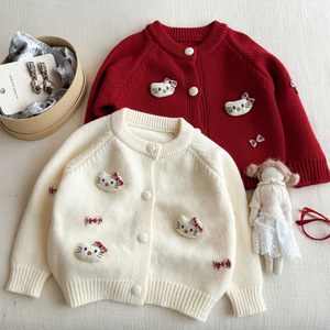 Tongxingyuan Girls Knitted <b>Cardigan</b> Autumn Winter 3D KT <b>Cat</b> Design Soft Full Sleeve Outerwear Trendy Style - Product Image 2