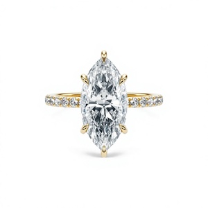 Anillo de Compromiso Solitario con Diamante Cultivado en Laboratorio de Corte Marquesa de 5.5 Quilates, Oro de 14K, Micro Pavé, Joyería Fina de Lujo, Roy Diamond - Product Image 4