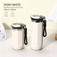 Mug isotherme personnalisé en acier inoxydable 304 à double paroi, forme octogonale, avec cordon portable, pour voyage et extérieur