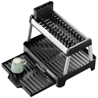 WIREKING Égouttoir à vaisselle extensible en aluminium à 2 niveaux, 100 % antirouille, pour 11 assiettes, 13,6-24,2 pouces