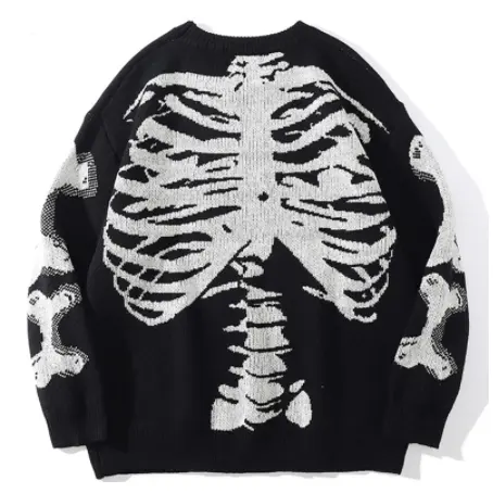 Winter Pullover Round Neck Thick Fleece Woollen Knitted Branded Shirt Luxury Design Sweater Men Skeleton Graphic Sweater