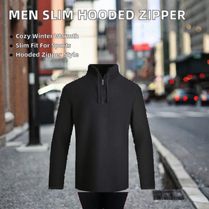 Cardigan sport à capuche zippé pour homme, en tricot uni, écologique, coupe ajustée, sweat-shirt d'hiver - Product Image 2