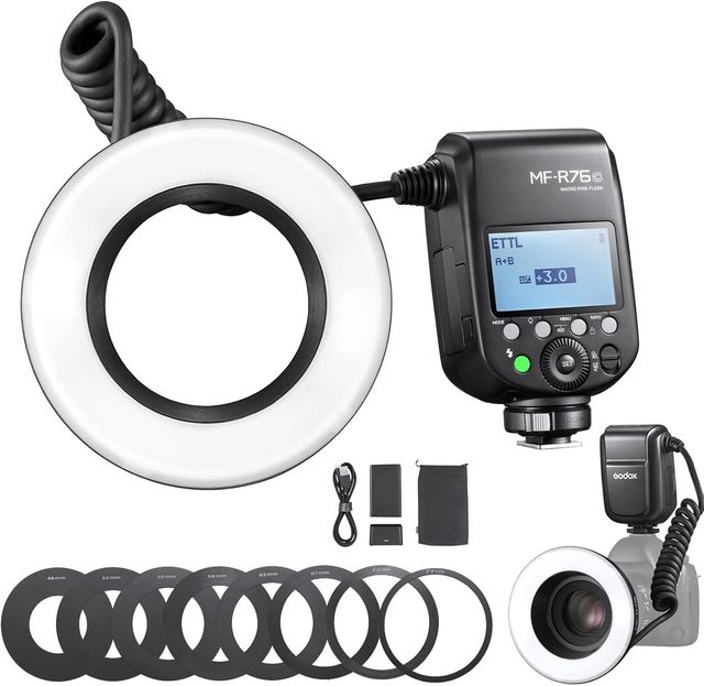 GODOX Macro Ring Flash for Canon MF-R76C TTL/M Mode CCT 5900K 76Ws 2.4G Wireless Control 550 Full-Power Flashes 0.1-1s Recycle