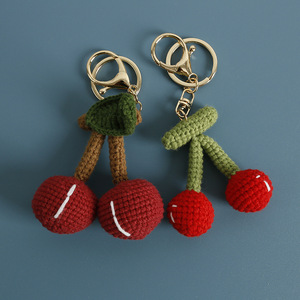 Porte-clés en crochet de la série Fruits Mignons, faits main, tricotés, motifs pastèque, fraise, cerise, pendentif pour clés de voiture - Product Image 3