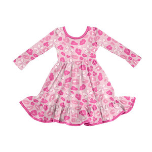 GSD2812 Custom Little girl Boutique Pink bows lemon print dress kid wholesale baby girl dress child sister set - Product Image 5