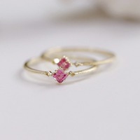 Bague fine empilable pour femme en or 14 carats et tungstène japonais, ornée de tourmaline rose naturelle, style luxe léger, collection Summer Eye Friends
