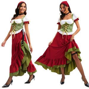 Women's Oktoberfest Costume Set <b>Red</b> Green Dirndl Dress With Headpiece Adult Performance Wear - Product Image 1