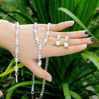 Ensemble de bijoux de mariage en cristal CZ plaqué argent, 3 pièces, pendentifs en forme de fleur, collier, bracelet et boucles d'oreilles pour femmes