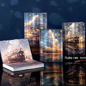 Cuaderno Láser Dreamy Rainbow <span class=keywords><strong>Train</strong></span>, Agenda con Estampado Dorado de Cielo Estrellado, Diario Artístico, Bloc de Notas para Estudiantes, Notas, Citas, Regalo - Product Image 1