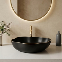 Lavabo de salle de bain en céramique de luxe moderne pour hôtel, fait main, à poser sur comptoir