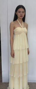 Heißer Verkauf: Ärmelloses, schulterfreies, gestuftes Chiffon-Maxikleid – Fließendes, elegantes Abendkleid für Brautjungfern, Abschlussball und Partys - Product Image 4